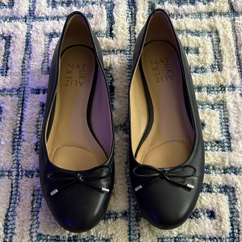 Naturalizer Grace Ballet Flat Black Leather Shoes with Bow Size 7.5